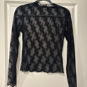 Black Fitted Blouse with Lace Overlay